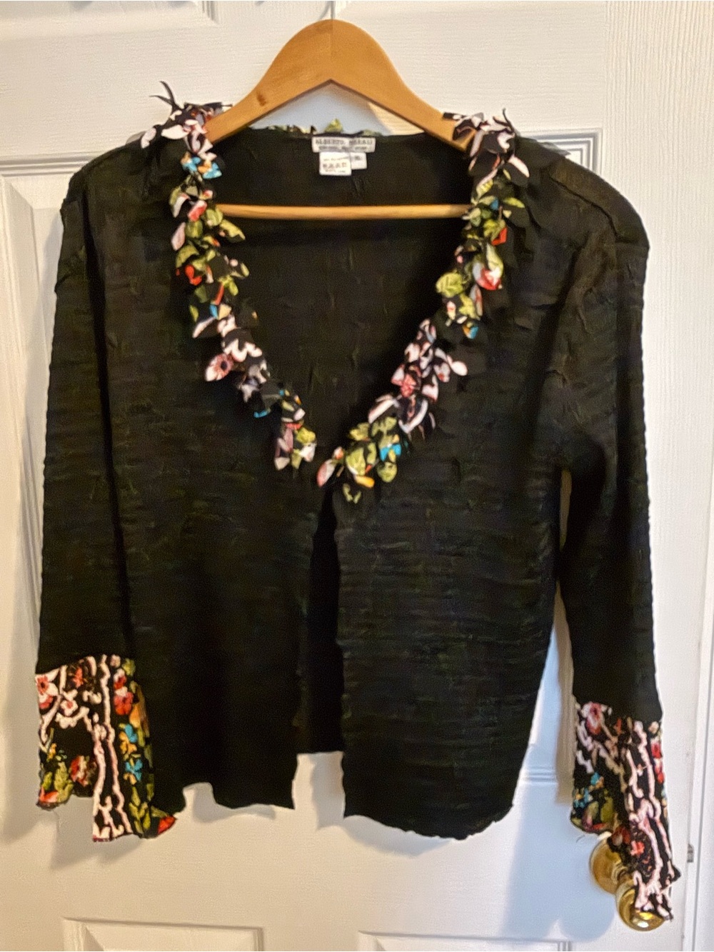 Alberto Makali Black jacket with Multicolor Floral Trim